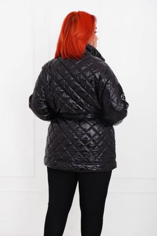 Čierny kabát s vreckami a viazaním v páse - Veľkosť: 48