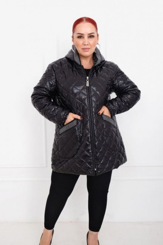 Čierna kožená bunda s vreckami a kapucňou - Veľkosť: 46
