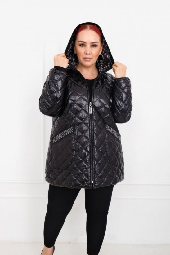 Čierna kožená bunda s vreckami a kapucňou - Veľkosť: 48