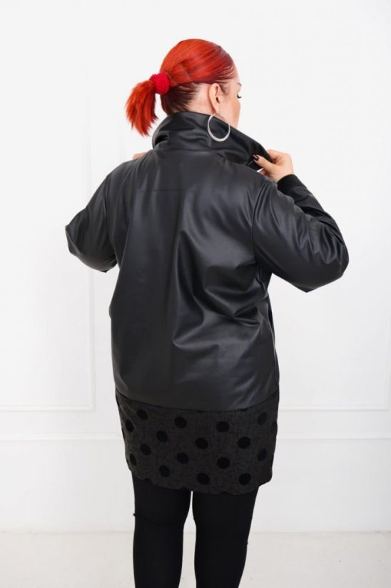 Čierny kožený kabát s bodkami - Veľkosť: 44