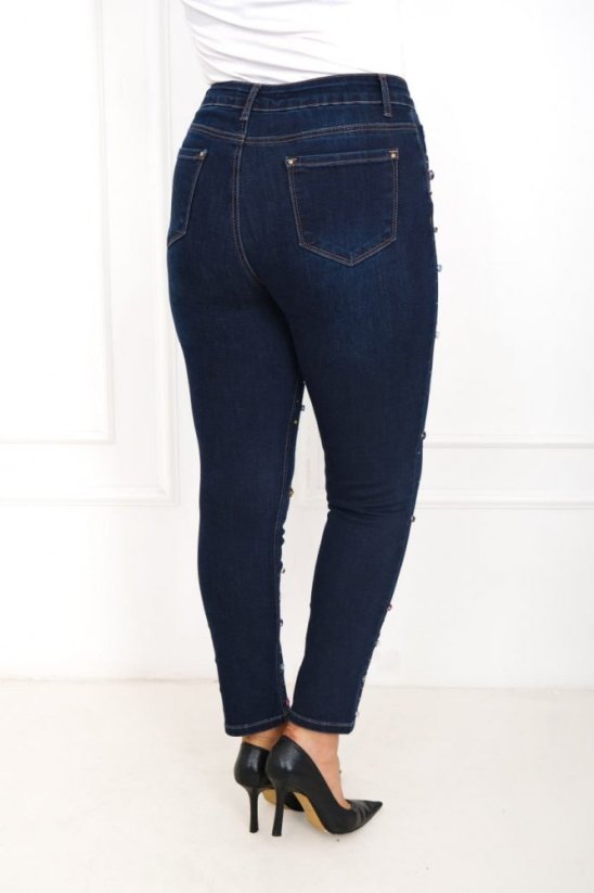 Slim fit rifle s vysokým pásom a farebnými flitrami - Veľkosť: 44