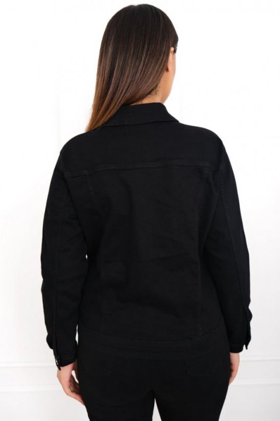 Čierna rifľová bunda s flitrami - Veľkosť: 50